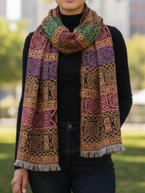 Frye Southwestern Geo Print Fringed Scarf Multicolor NWT